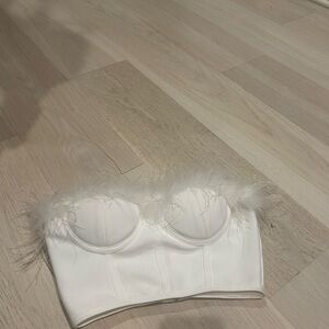 Superdown White Feather-Trimmed Bandeau